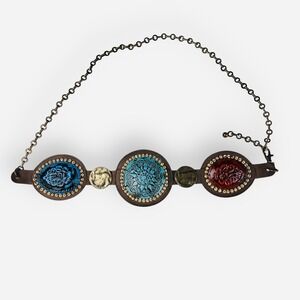 Vintage Chicos Concho Chain Belt Southwestern Turquoise Red Blue M/L Leather